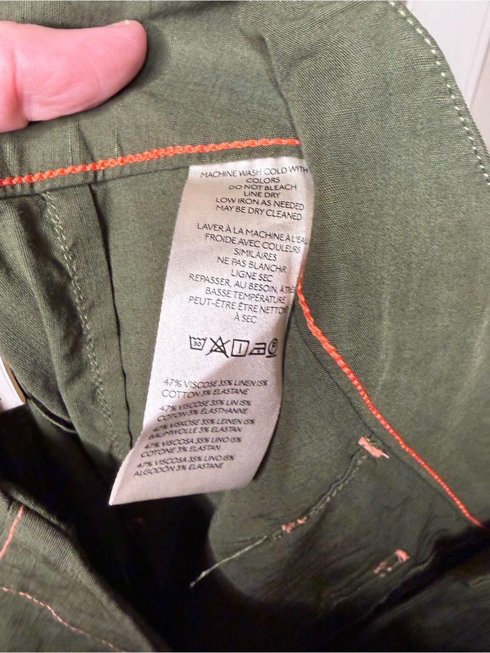 Maeve Olive Green High-Waist Wide Leg Pants with Contrast Stitching - Picture 6 of 8